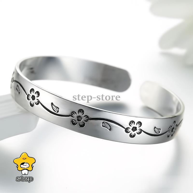 ブレスレット バングル レディース 女性用 アクセサリー 腕輪 プレート 花柄 フラ...