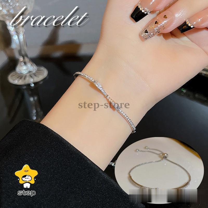 ブレスレット レディース 女性 アクセサリー シルバーカラー チェーン ラインストーン キラキラ リボン 華奢 細め 高見え 高級感 シンプル