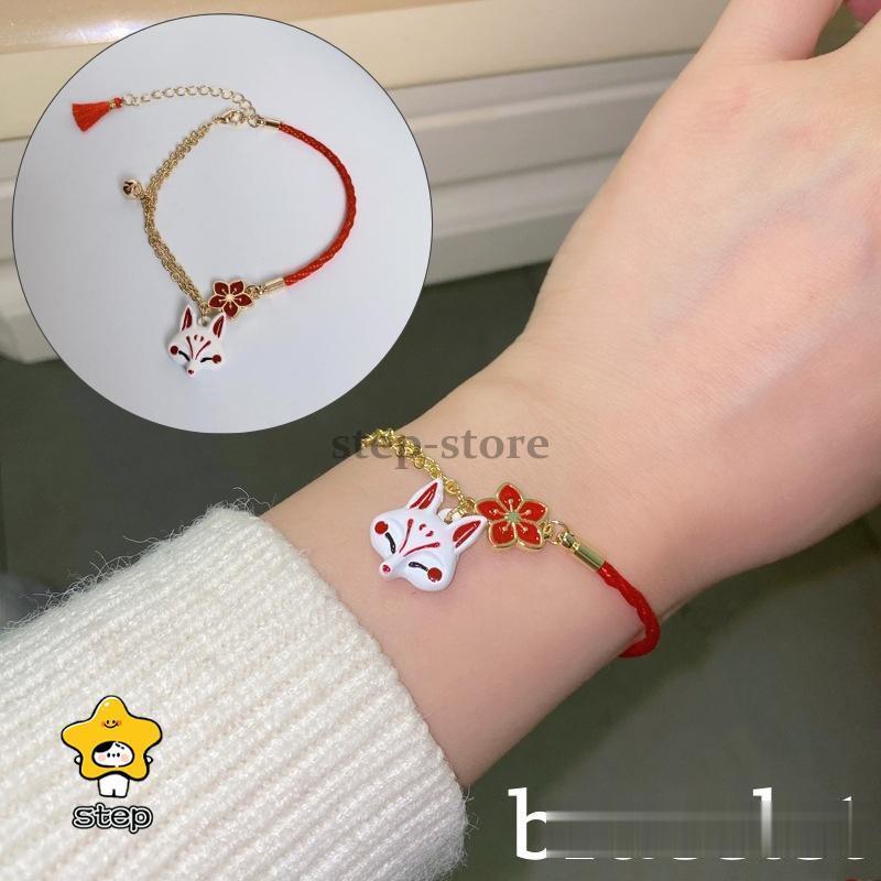 ブレスレット 腕輪 レディース 女性 アクセサリー アシンメトリー チェーン タッセル 和風 狐 きつね キツネ 動物 アニマル お花 フラワー お洒