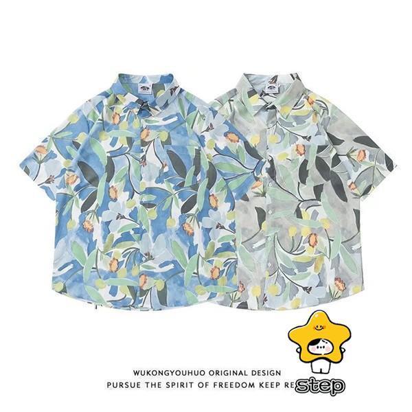 Rakuten - 父の日　アロハシャツ シャツ レディース メンズ 男女兼用 開襟シャツ 夏物 ハワイアン 5分袖 総柄 可愛い