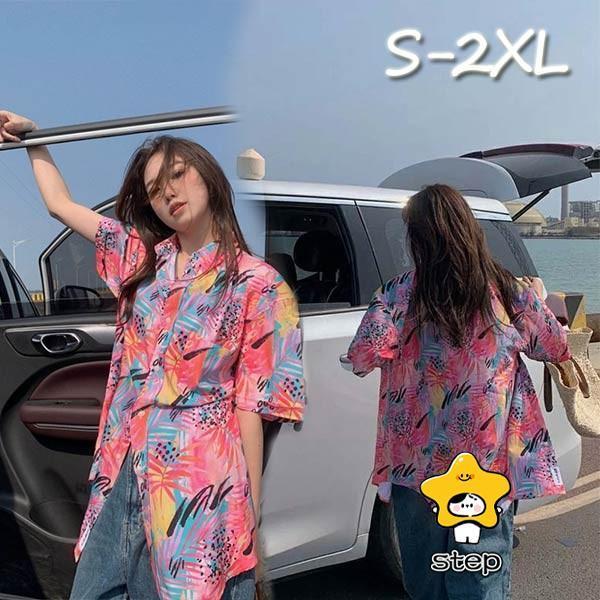 樂天商城 - アロハシャツ レディース 夏物 リゾート ゆったり シンプルデザイン レッド ヴィンテージ風