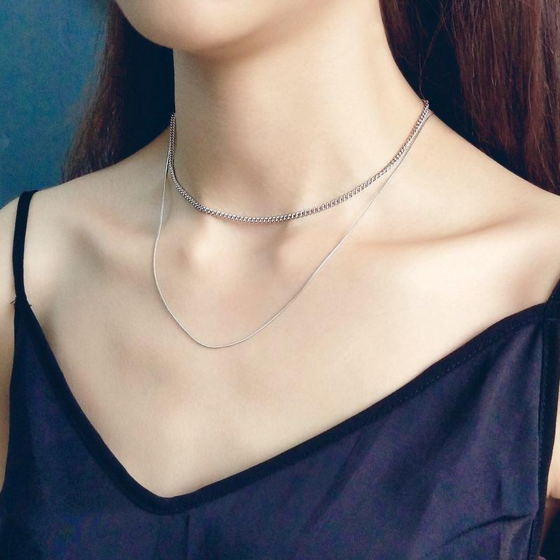 ネックレス 2重 重ね付け風 レディース アクセサリー シルバー925 シンプル おしゃれ ベネチアンチェーン 2連 あずきチェーン 女性 シルバーカ