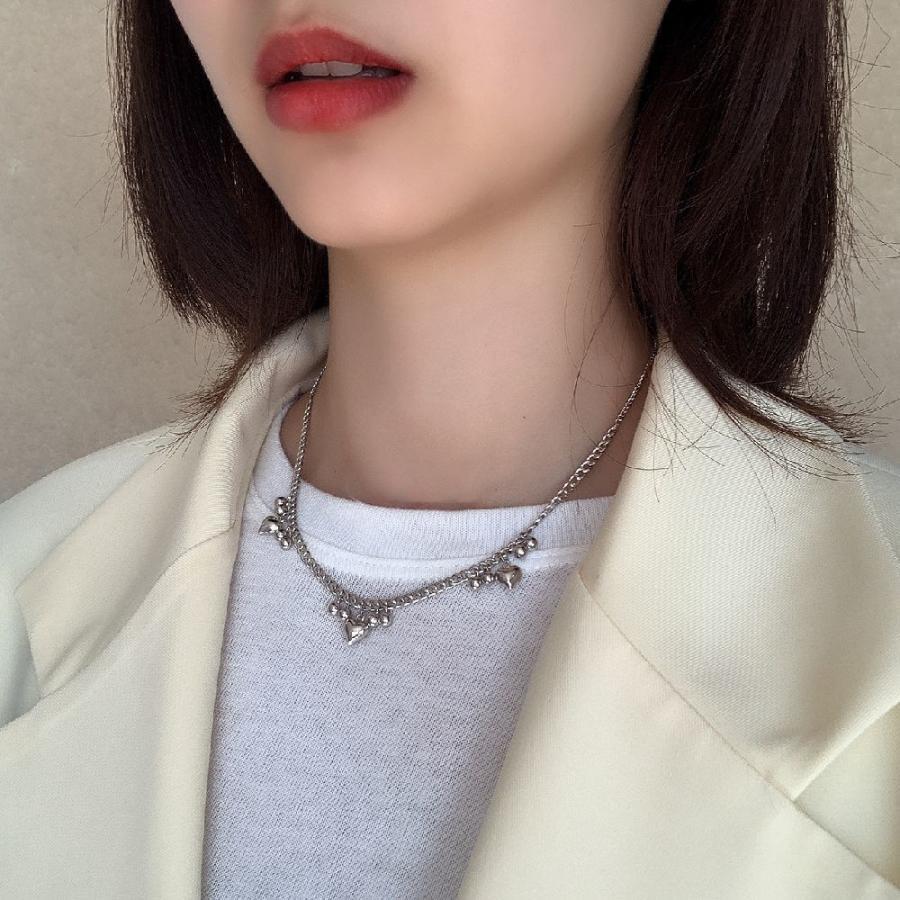 ニャンワークショップのネックレス シルバーカラー ホワイトゴールドカラー シンプル ハート 丸 レディース 女性 かわいい おしゃれ アクセサリー 上品 大人女子 外出 フ｜アングル2