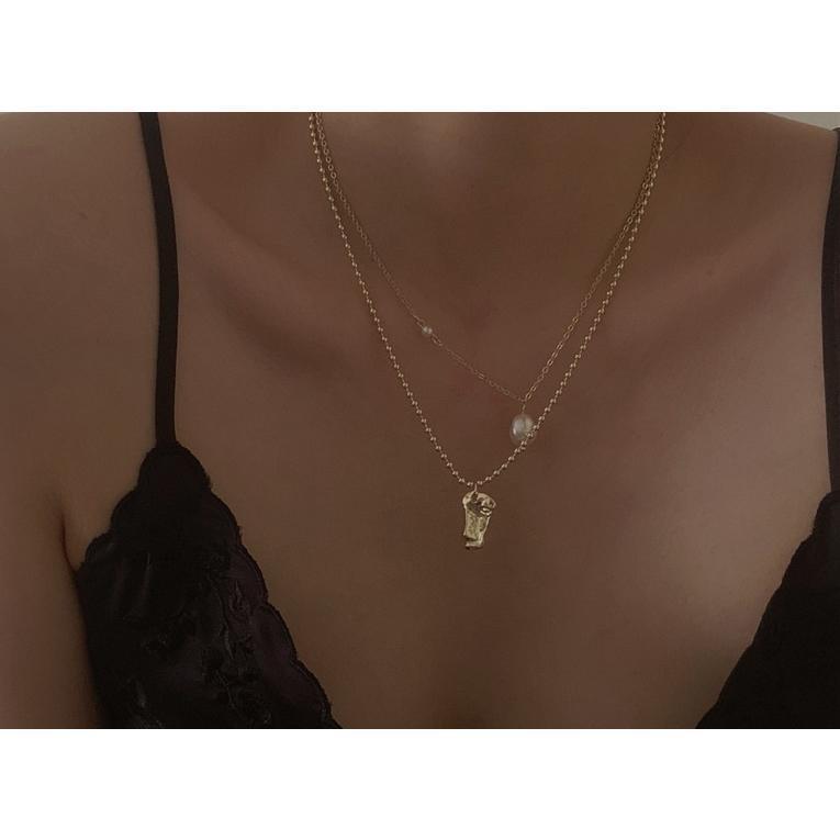 ニャンワークショップのネックレス ペンダント レディース 女性用 アクセサリー ゴールドカラー フェイクパール 2本セット 2連 重ね付け 上品 可愛い 華やか ギフト 贈｜アングル3