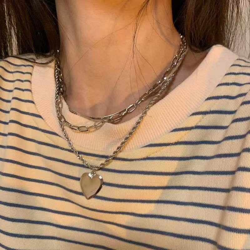 ネックレス 3点セットレディース 女性 アクセサリー チェーン 太め 細め ハートモチーフ ごつめ 存在感 重ね付け シルバーカラー おしゃれ かわい 2
