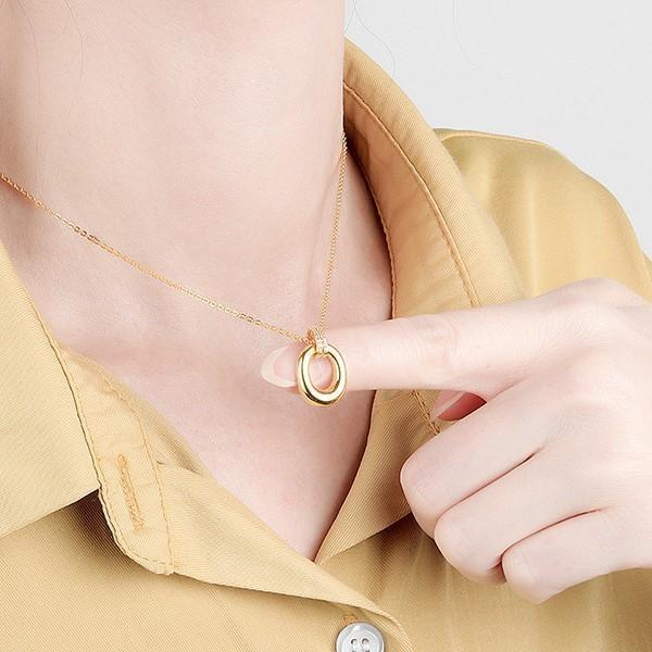 ネックレス ペンダント レディース 女性 アクセサリー ファッション雑貨 小物 アズキチェーン リング型 ラウンド型 ラインストーン シルバーカラー