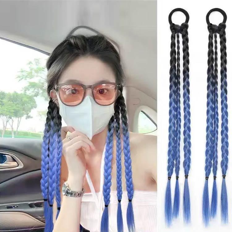 ニャンワークショップのポニーテール 三つ編み エクステ つけ毛 2本セット 50cm 自然 ドレッド ウィッグ へアゴム 編み込み カラー グラデーション エクステンション｜アングル3