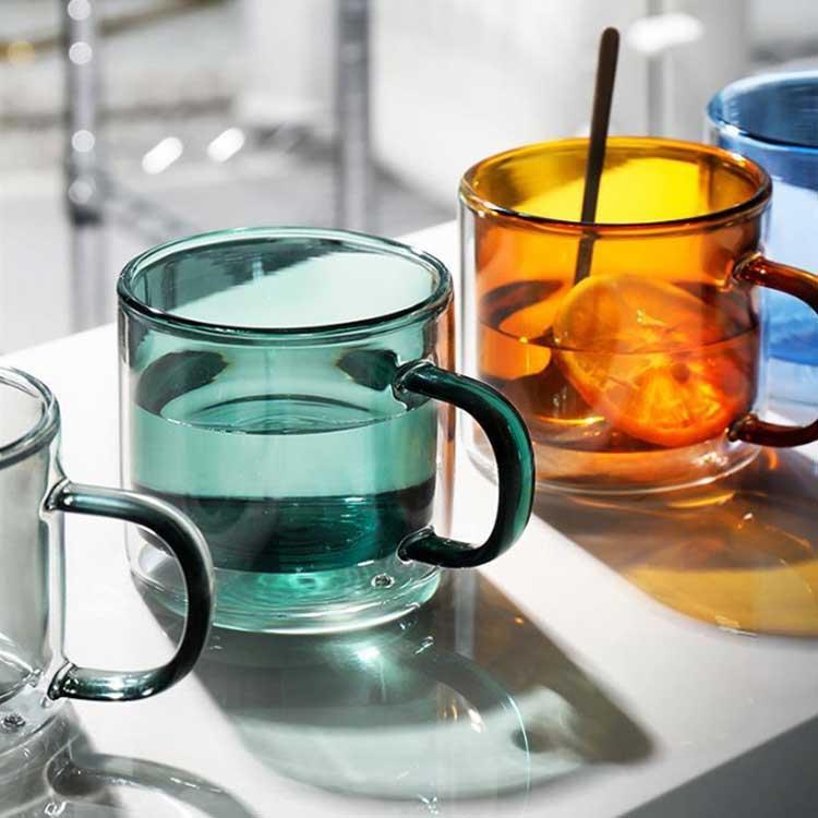 ニャンワークショップの2個セット ダブルウォールグラス マグカップ 250ml 耐熱ガラス 二重ガラスカップ マグ カップ コップ 取っ手付き 二重グラス ティーカップ コ｜アングル3