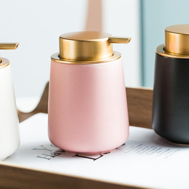 ソープディスペンサー 液体　400ml　陶器 手動 プッシュ　おしゃれ ソープボトル ...