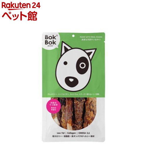 お店TOP＞犬用品＞犬のおやつ・サプリメント＞犬のジャーキー・ガム・骨＞ボーン(骨)おやつ＞ボクボク 肉巻き サメ軟骨 (50g)【ボクボク 肉巻き サメ軟骨の商品詳細】●サメの栄養分がたっぷり詰まったサメ軟骨にサメ肉を巻いた究極の逸品。●これ1本でサメ軟骨のサメパワーをもらっちゃえ。【使用方法】＜1日あたりの給与量目安＞体重〜5kg：5g程度体重5〜10kg：10g程度体重10〜20kg：15g程度体重20kg〜：20g程度【ボクボク 肉巻き サメ軟骨の原材料】ツマグロ(bLacktip shark)、サメ軟骨、サメ正肉【栄養成分】粗タンパク質：60％以上粗脂肪：1.0％以上粗繊維：0.2％以下粗灰分：20％以下水分：15％以下カロリー：264kcal(100gあたり)【ブランド】ボクボク(BokBok)【発売元、製造元、輸入元又は販売元】ルークランリニューアルに伴い、パッケージ・内容等予告なく変更する場合がございます。予めご了承ください。(ぼくぼく BokBok 肉巻 にく巻き 肉まき にくまき ニクマキ 鮫 さめ なんこつ ナンコツ)ルークラン千葉市緑区あすみが丘2-1-4 花澤ビル3F043-205-1024広告文責：楽天グループ株式会社電話：050-5306-1825[犬用品/ブランド：ボクボク(BokBok)/]