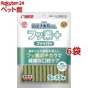 お店TOP＞犬用品＞犬のおやつ・サプリメント＞犬のデンタルケアおやつ＞その他＞ゴン太の歯磨き専用ガム フッ素プラス ファイバー Sサイズ クロロフィル (13本入*6袋セット)【ゴン太の歯磨き専用ガム フッ素プラス ファイバー Sサイズ クロロフィルの商品詳細】●噛むことで歯垢を除去+フッ素のチカラで歯の健康維持に配慮！健康で美しい口内環境を保つための毎日の歯磨き習慣！ファイバー構造のガムを噛むことで歯垢の沈着を抑え、息スッキリ。●フッ素を含む緑茶抽出物を配合し、口腔の健康維持に配慮。噛むことで歯の隙間の汚れをかき取り、健康できれいな歯を守ります。【使用方法】★与え方(下記を参考にして1日2〜3回に分け、おやつとして与えてください。)・超小型犬：0.5〜2本・小型犬：2〜3本・中型犬：3〜5本・大型犬：5〜9本【ゴン太の歯磨き専用ガム フッ素プラス ファイバー Sサイズ クロロフィルの原材料】肉類[ビーフ(コラーゲン含む)等]、乳類、豆類、ビール酵母、藻類(クロレラ等)、リン酸化オリゴ糖カルシウム(POs-Ca(R))、緑茶抽出物(フッ素含む)、増粘安定剤(加工デンプン、グリセリン)、調味料、甘味料(ネオテーム)、着色料(黄4、緑3)【栄養成分】たん白質：23.0％以上、脂質：0.1％以上、粗繊維：5.0％以下、灰分：7.0％以下、水分：25.0％以下※カロリー(100g当たり)約275kcal【注意事項】高温・多湿・日光を避けて保存し、開封後は早めに与えてください。【ブランド】ゴン太【発売元、製造元、輸入元又は販売元】マルカン サンライズ事業部※説明文は単品の内容です。リニューアルに伴い、パッケージ・内容等予告なく変更する場合がございます。予めご了承ください。・単品JAN：4973321943836マルカン サンライズ事業部583-0008 大阪府藤井寺市大井2-478-80120-64-7181広告文責：楽天グループ株式会社電話：050-5306-1825[犬用品/ブランド：ゴン太/]