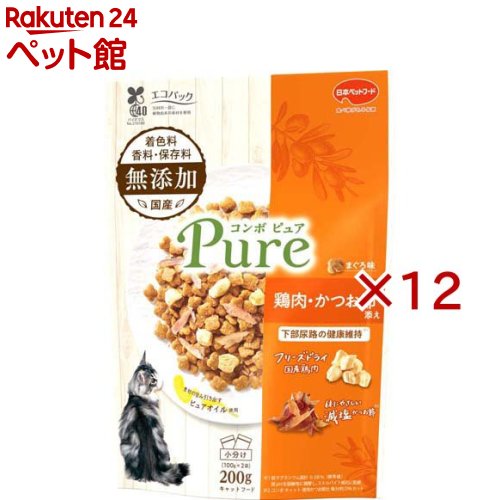 コンボ キャット ピュア まぐろ味・鶏肉・かつお節添え(200g×12セット)【コンボ ピュア】