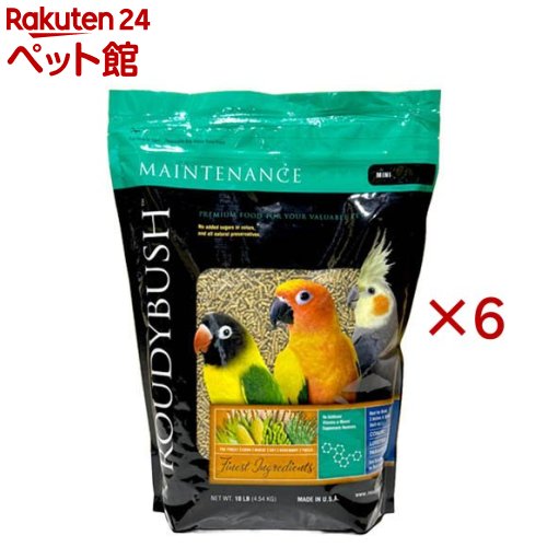 お店TOP＞小動物・鳥・は虫類・昆虫＞鳥 フード＞ラウディブッシュ デイリーメンテナンス ミニ (4.54kg×6セット)【ラウディブッシュ デイリーメンテナンス ミニの商品詳細】●高品質な食事が必要な愛鳥たちに適した総合栄養食●繁殖期以外の成鳥の常用食として栄養バランスのとれたペレットタイプのバードフードです。●優れた栄養価でシード食のような好みによる栄養の偏りがおこりません。●製造工程にて蒸気により有害なバクテリアを除去。●人工着色料、人工甘味料不使用、保存料は厳しい安全基準をクリア。【ラウディブッシュ デイリーメンテナンス ミニの原材料】挽き割りトウモロコシ、挽き割り小麦、飼料大豆、大豆油、アルファルファ、炭酸カルシウム、第二リン酸カルシウム、食塩、L-リジン、DL-メチオニン、L-アルギニン、ナイアシン、二酸化ケイ素(液状酸化防止剤の担体)、クエン酸、混合トコフェロール、植物油、ローズマリーエキス、アルファトコフェロールアセテート(ビタミンE供給源)、アスコルビン酸、硫酸マンガン、ユッカエキス、乾燥酵母、ビオチン、パントテン酸カルシウム、酸化亜鉛、リボフラビン、塩酸ピリドキシン、ビタミンAアセテート、硝酸チアミン、ヨウ化カリウム、ビタミンD3供給源、葉酸、ビタミンB12、亜セレン酸ナトリウム、プロピオン酸塩、水酸化アンモニウム、酢酸、ソルビン酸、酒石酸、天然リンゴ香味料【栄養成分】蛋白質11.0％以上、脂質6.0％以上、繊維3.5％以下、水分12.0％以下【規格概要】・適応種：オカメインコ、ラブバード、セキセイインコ、メキシコインコ類／ウロコインコ類、カナリヤ、ホンセイインコ類、シロハラインコ類、キキョウインコ類などの小型〜中型用(※上記はあくまでも目安となりますので、愛鳥の好みのサイズをお選びください。)【保存方法】直射日光はさけて冷暗所にて保管して下さい。開封後はできるだけ空気を少なく密閉し保管して下さい。【ブランド】ROUDYBUSH【発売元、製造元、輸入元又は販売元】アライブ※説明文は単品の内容です。リニューアルに伴い、パッケージ・内容等予告なく変更する場合がございます。予めご了承ください。・単品JAN：4571347044980アライブ581-0823 大阪府八尾市桂町2丁目80番地072-970-6530広告文責：楽天グループ株式会社電話：050-5306-1825[小動物・鳥・は虫類・昆虫/ブランド：ROUDYBUSH/]