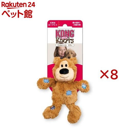 お店TOP＞犬用品＞犬のおもちゃ・しつけ＞犬のぬいぐるみ＞コング ワイルドノット テディ S ブラウン (8セット)【コング ワイルドノット テディ S ブラウンの商品詳細】●ソフトで愛らしいテディベア内部にコットンロープの骨組みと結び目により、ゴリゴリとした感触が犬の噛みたい気持ち「本能」を刺激し、満足させます。●強度のある生地を裏打ちした、強化型のヌイグルミ生地なので、布製TOYながら丈夫で長持ち。しかも丸洗いOKで清潔に保てます。●綿出しをさせない、詰め物少な目設計。軽くて手足があるので、子犬から大型犬までくわえやすい形状が特徴です。●ボディには噛むと「キュー」と音がする鳴り笛入り【コング ワイルドノット テディ S ブラウンの原材料】ポリエステル、コットンロープ、プラスチック【注意事項】・犬の玩具以外の用途には使用しないでください。・幼児の手の届かない所で使用、保管してください。・階段や障害物、火気の近くで使用しないでください。・毎回、使用する前は破損個所がないか点検し、破損がある場合は使用をおやめください。・必ず人が見ている前で、飼い主の責任においてご使用ください。・遊び終えたら犬がさわれない所に保管してください。【ブランド】コング【発売元、製造元、輸入元又は販売元】スペクトラム ブランズ ジャパン※説明文は単品の内容です。リニューアルに伴い、パッケージ・内容等予告なく変更する場合がございます。予めご了承ください。(KONG WILD KNOTS)・単品JAN：35585746814スペクトラム ブランズ ジャパン220-0004　神奈川県横浜市西区北幸2-6-26 HI横浜ビル3階045-322-4330広告文責：楽天グループ株式会社電話：050-5306-1825[犬用品/ブランド：コング/]
