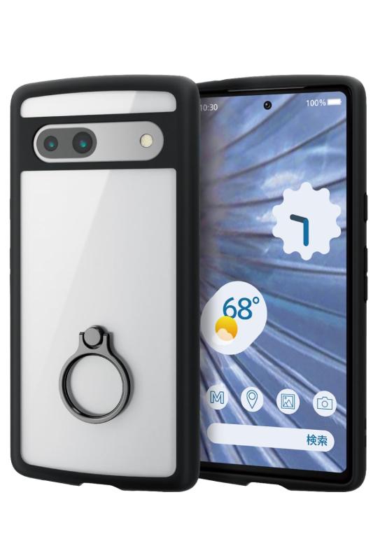 エレコム Google Pixel 7a ケース TOUGH SLIM LITE リング付き 耐衝撃 衝撃吸収 スリム 軽量 フレームカラー 背面クリア ブラック PM-P231TSLFCRBK