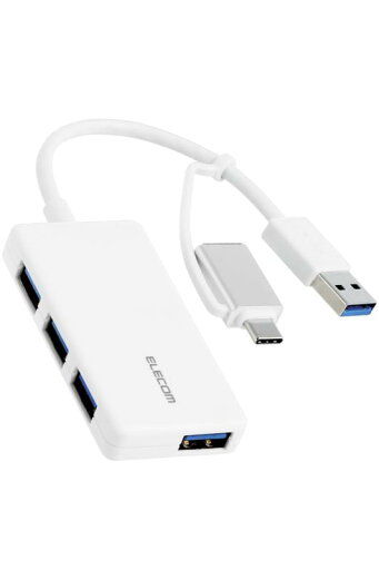 エレコム USBハブ USBHUB 5Gbps Type-C変換アダプタ付 コンパクト 4ポート ホワイト U3H-CA4004BWH エレコム USBハブ USBHUB 5Gbps Type-C変換アダプタ付 コンパクト 4ポート ホワイト U3H-CA4004BWH