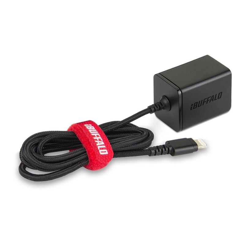 バッファロー iBUFFALO USB充電器 2.4A急速 Lightning直付け1.5m 高耐久ファブリックケーブル Made for iPod/iPhone/iPad取得 ブラック BSMPA2403LC1BK (動作確認済)iPhone7,iPh