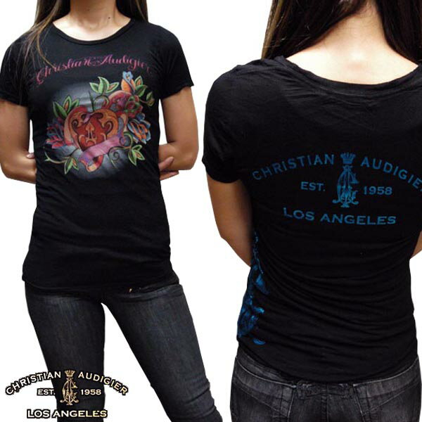 【セール】 クリスチャンオードジェー Tシャツ レディース Christian Audigier HEART ブラック インポート ハリウッド LAセレブ ファッション セレブ カジュアル セレカジ 正規品 エドハーディー Ed Hardy ストリート スタイル ブランド