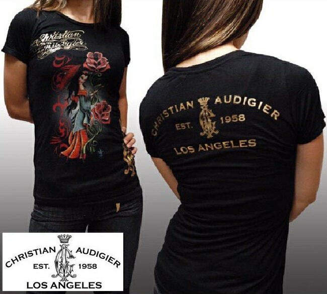 楽天NYST　セレクトショップ ニスト＼店内全品ポイント11倍／ セール クリスチャンオードジェー レディース Tシャツ Christian Audigier GEISHA ブラック インポート セレブ カジュアル ハリウッド セレカジ 正規品 エドハーディー Ed Hardy 海外セレブ 多数着用 ストリート ロック ブランド
