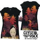 CRYSTAL ROCK クリスタルロック BY CHRISTIAN AUDIGIER クリスチャンオードジェー レディース チュニック Tシャツ ラインストーン SURFING ブラック ハリウッド LAセレブ ファッション セレブ カジュアル セレカジ エドハーディー Ed Hardy ストリート スタイル ブランド