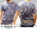 【送料無料】 Four41 Los Angeles フォーフォーティーワン メンズ ラインストーン Tシャツ イーグル グレー k-70 スワロフスキー インポート セレブ ブランド ストリート サーフ LAセレブ セレカジ アフリクション Ed Hardy エドハーディー ファッション ロック スタイル