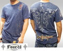  Four41 スワロフスキー ロック Tシャツ ネイビー メンズ ラインストーン フェニックス インポート ブランド クロムハーツ スタイル Ed Hardy エドハーディー ストリート ファッション ストリート K-POP HIPHOP k-84 セール