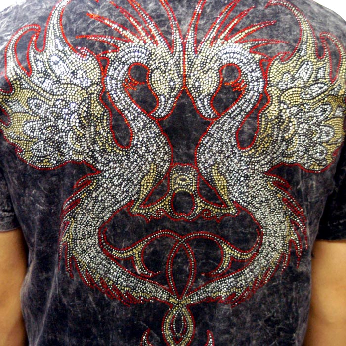 【送料無料】 Four41 Los Angeles フォーフォーティーワン メンズ ラインストーン Tシャツ ゴールデンフェニックス ブラック k-87 スワロフスキー インポート セレブ ブランド ストリート LAセレブ アフリクション Ed Hardy エドハーディー ファッション スタイル セール