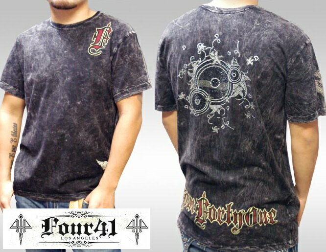 【50%OFF セール】Four41 Los Angeles フォーフォーティーワン メンズ ラインストーン Tシャツ ファニー ブラック M-01 スワロフスキー インポート セレブ ブランド サーフ LAセレブ アフリクション Ed Hardy エドハーディー ファッション ロック スタイル