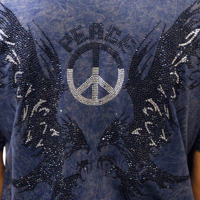 ＼店内全品ポイント11倍／ 50%OFF セール Four41 Los Angeles フォーフォーティーワン メンズ ラインストーン Tシャツ ピースイーグル ネイビー M-13 スワロフスキー インポート セレブ ブランド アフリクション Ed Hardy エドハーディー ロック
