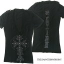 セインツシンフォニー THE SAINTS SINPHONY レディース Tシャツ Vネック Memento Mori ブラック セイントシンフォニー 半袖 シャツ セインツ シンフォニー LAセレブ セレカジ カジュアル ファッション ロック スタイル Ed Hardy エドハーディー 好きに