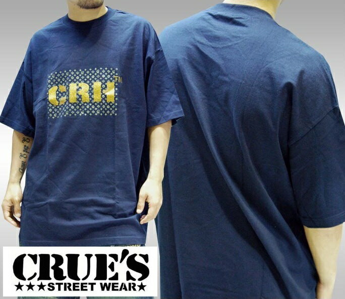 クルーズウェア メンズ Tシャツ モノグラム CRH ロゴ ネイビー CRUE'S WEAR ストリート スタイル HIPHOP ウェアー B系 服 ダンス ヒップホップ 西海岸 ウエストコースト ファッション カジュアル ブランド ウェア オーバーサイズ 大きいサイズ セール 2L 3L 4L 5L