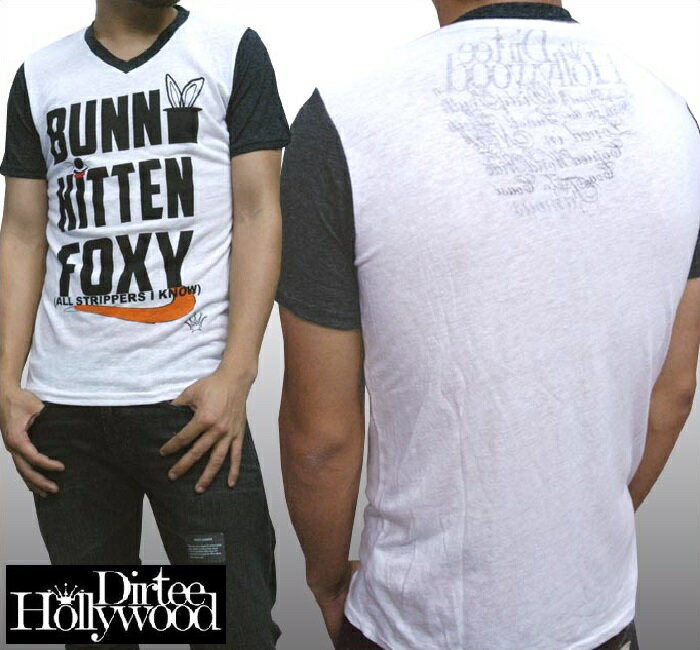 楽天NYST　セレクトショップ ニストダーティーハリウッド メンズ Tシャツ Vネック Dirtee Hollywood FOXY ブラック LA セレブ Safari サファリ LEON レオン オーシャンズ 雑誌 掲載 ブランド ベッカム リンジー ローハン 芸能人 女優 俳優 多数着用 インポート カジュアル アメカジ スタイル ファッション