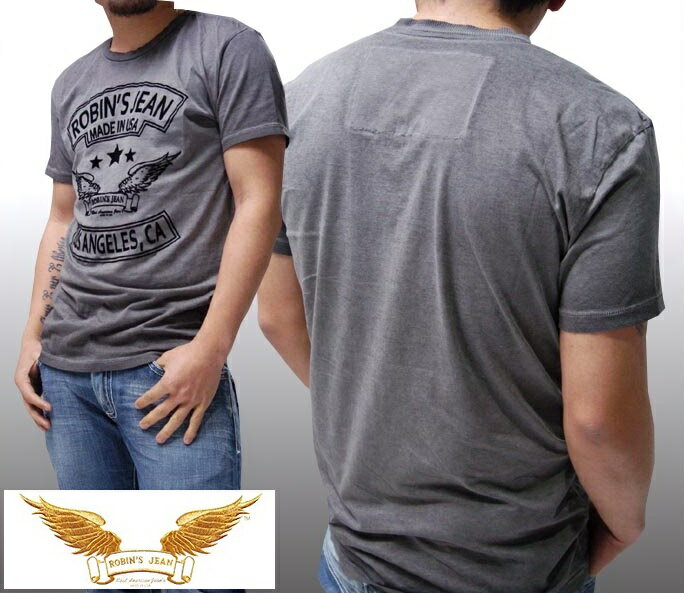 ロビンズジーン メンズ Tシャツ ROBIN'S JEAN ウィング ロゴ LA グレー 半袖 シャツ safari サファリ LEON レオン オーシャンズ 掲載 ジーンズ ブランド ロビンズジーンズ セレブ ファッション ロビンジーンズ ストリート カジュアル