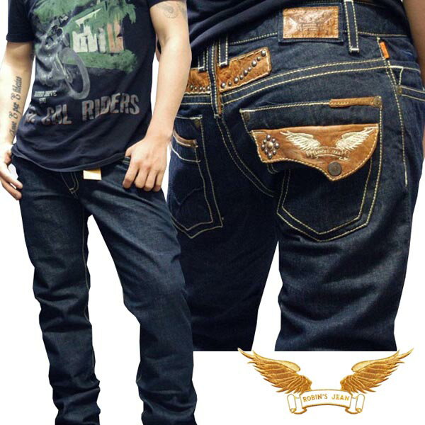 【50%OFF セール】ロビンズジーン メンズ デニム ローライズ ストレート パンツ ROBIN'S JEAN LEATHER FLAP WH RAW スタッズ 158 safari サファリ オーシャンズ 雑誌 掲載 ハイブランド ジーンズ ブランド ロビンズジーンズ セレブ ファッション ロビンジーンズ カジュアル