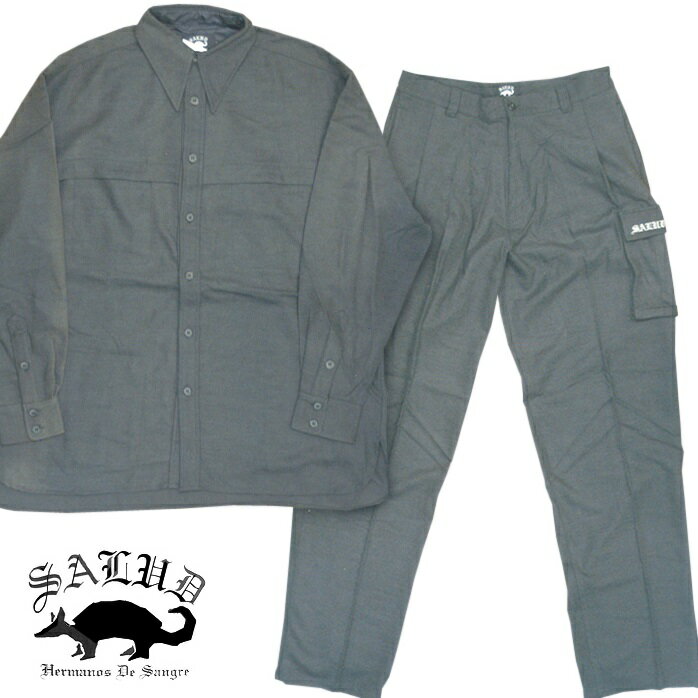 \店内全品ポイント11倍/ 訳あり・アウトレット SALUD サルー メンズ シャツ セットアップ 上下 538 グレー ストリート ローライダー チカーノ カ...