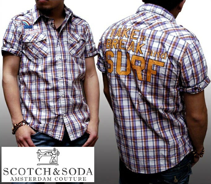 \店内全品ポイント11倍/ 訳あり・アウトレット スコッチ&ソーダ シャツ SCOTCH&SODA スコッチアンドソーダ メンズ 半袖 チェック ウェスタン ワ...