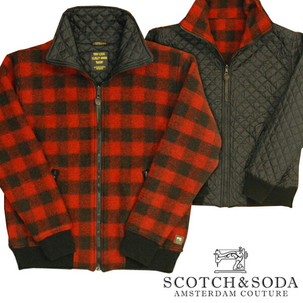 スコッチ&ソーダ キルティングジャケット メンズ スコッチ&ソーダ スコッチアンドソーダ scotch&soda メンズ リバーシブル ウール キルティングジャケット チェック ブラック レッド アウター ジャケット トップス カジュアル サーフ セレブ ストリート ヴィンテージ Safari サファリ スタイル 掲載 ブランド 360