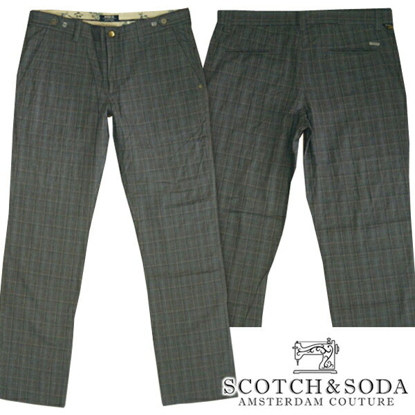 スコッチ ソーダ スコッチアンドソーダ scotch soda メンズ スリムストレート コットンパンツ チェック チャコール ズボン ボトムス カジュアル サーフ セレブ ストリート ヨーロピアン ヴィンテージ Safari サファリ スタイル 掲載 ブランド 034