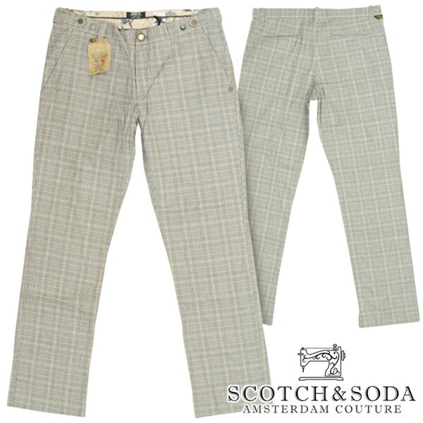 ＼店内全品ポイント11倍／ スコッチ&ソーダ スコッチアンドソーダ scotch&soda メンズ スリムストレート コットンパンツ チェック ブラック ベージュ ズボン ボトムス カジュアル サーフ セレブ ストリート ヨーロピアン ヴィンテージ Safari ブランド 035