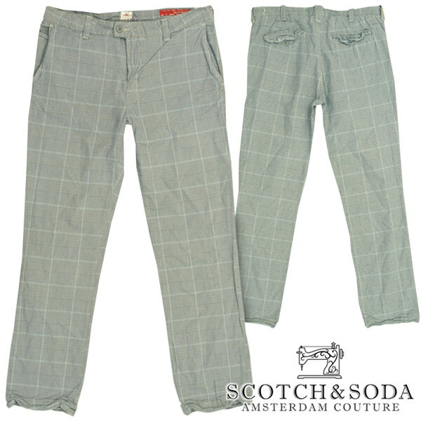 ＼店内全品ポイント11倍／ スコッチ&ソーダ スコッチアンドソーダ scotch&soda メンズ スリムストレート コットンパンツ チェック ブルー カーキ ズボン ボトムス カジュアル サーフ セレブ ストリート ヨーロピアン ヴィンテージ Safari ブランド 036