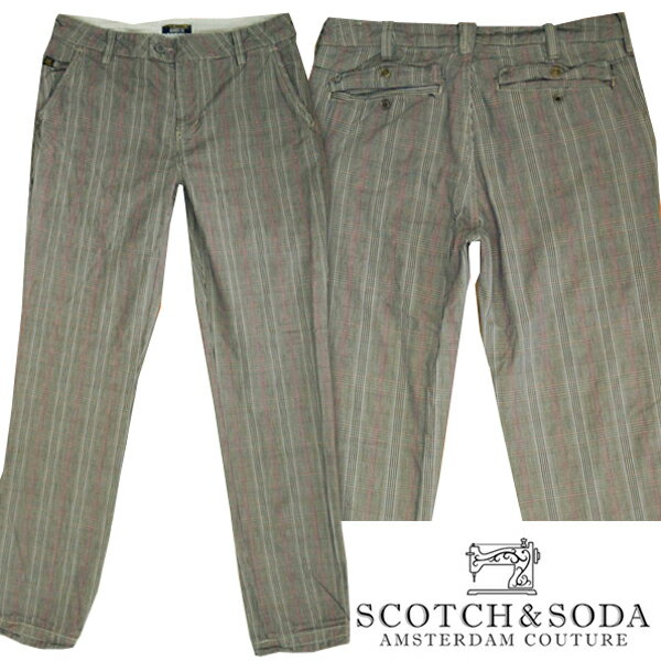 ＼店内全品ポイント11倍／ スコッチ&ソーダ スコッチアンドソーダ scotch&soda メンズ スリムストレート コットンパンツ チェック グレー ピンク ズボン ボトムス カジュアル サーフ セレブ ストリート ヨーロピアン ヴィンテージ Safari ブランド 037