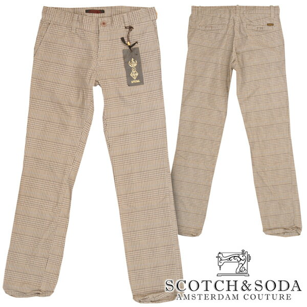 ＼店内全品ポイント11倍／ スコッチ&ソーダ スコッチアンドソーダ scotch&soda メンズ スリムストレート コットンパンツ チェック ブラウン ブラック ズボン ボトムス カジュアル サーフ セレブ ストリート ヨーロピアン ヴィンテージ Safari ブランド 038