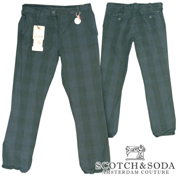＼店内全品ポイント11倍／ スコッチ&ソーダ スコッチアンドソーダ scotch&soda メンズ ストレート コットンパンツ チェック ウォッシュネイビー ブラック ズボン ボトムス カジュアル サーフ セレブ ストリート ヨーロピアン ヴィンテージ Safari ブランド 048