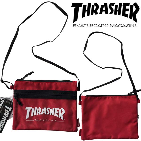 スラッシャー サコッシュ メンズ スラッシャー THRASHER メンズ レディース 兼用 サコッシュ LOGO レッド ホワイト ポーチ 鞄 ショルダー バッグ スケーター インポート ストリート スタイル ブランド HIPHOP ウェアー B系 アメカジ ヒップホップ ファッション 正規