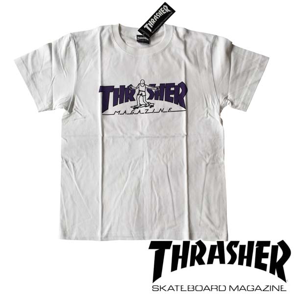 ＼店内全品ポイント11倍／ スラッシャー THRASHER メンズ ロゴ Tシャツ GONZ HOMETOWN ホワイト パープル 半袖 tee T-SHIRTS カットソー トップス 男性用 スケーター インポート ストリート ブランド HIPHOP B系 ウェア アメカジ ヒップホップ 正規