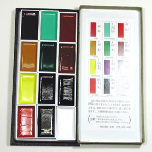 吉祥 角顔彩12色セット絵手紙の定番絵の具 顔彩 角顔彩