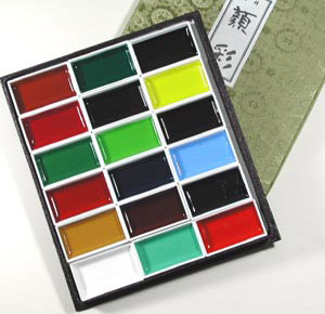 吉祥 角顔彩18色セット絵手紙の定番絵の具 顔彩 角顔彩(メール便1点まで対応可能)
