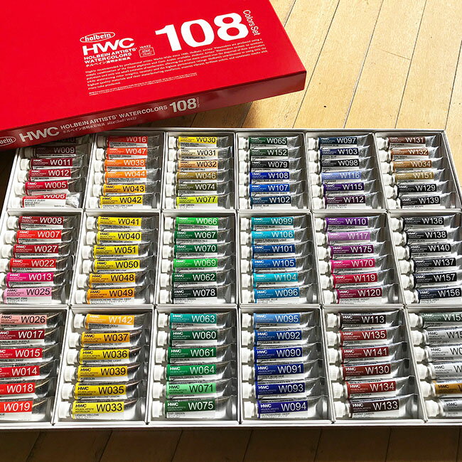 【12時までで即日発送】憧れの全色中善画廊オリジナル水彩画マニュアル付き!【送料無料】ホルベイン 透明水彩絵具108色セット HWC108 水彩絵の具