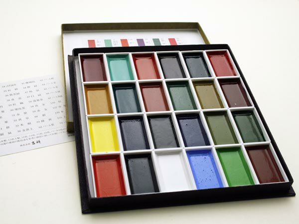 吉祥 角顔彩 24色セット 絵手紙の定番絵の具 顔彩