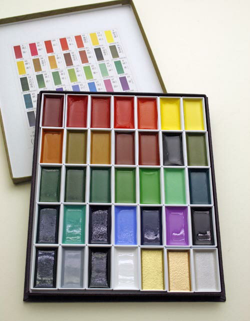 吉祥 角顔彩35色セット絵手紙の定番絵の具 顔彩 角顔彩